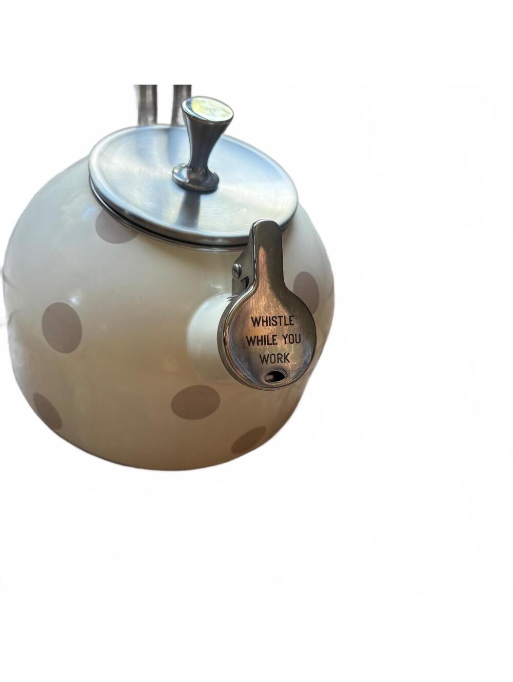 Kate Spade New York Deco Dot Enamel Whistling Tea Kettle Cream/Grey
